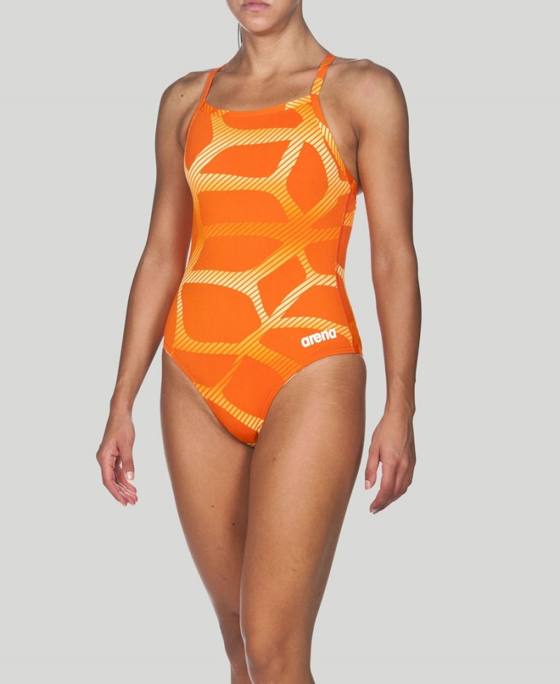 Arena Spider Light Drop Back Badeanzug Orange | CWM38X-340