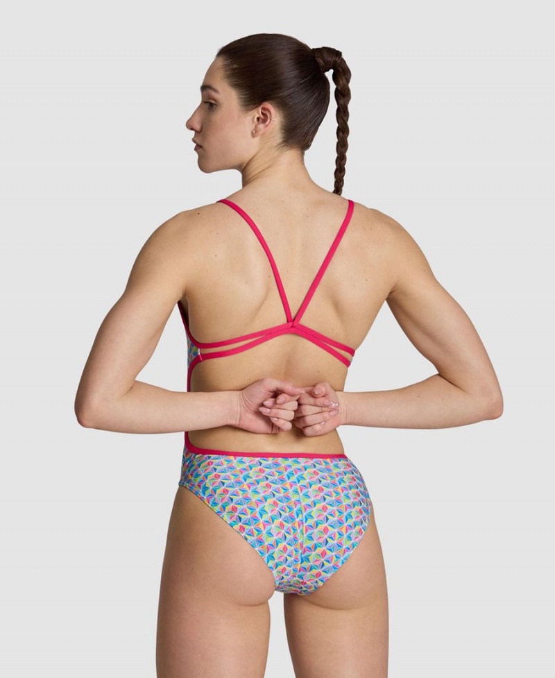 Arena Starfish Spitze Back Badeanzug Rosa Blau Mehrfarbig | XMM24K-265