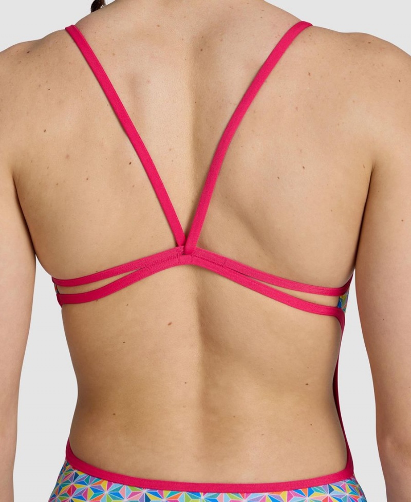 Arena Starfish Spitze Back Badeanzug Rosa Blau Mehrfarbig | XMM24K-265