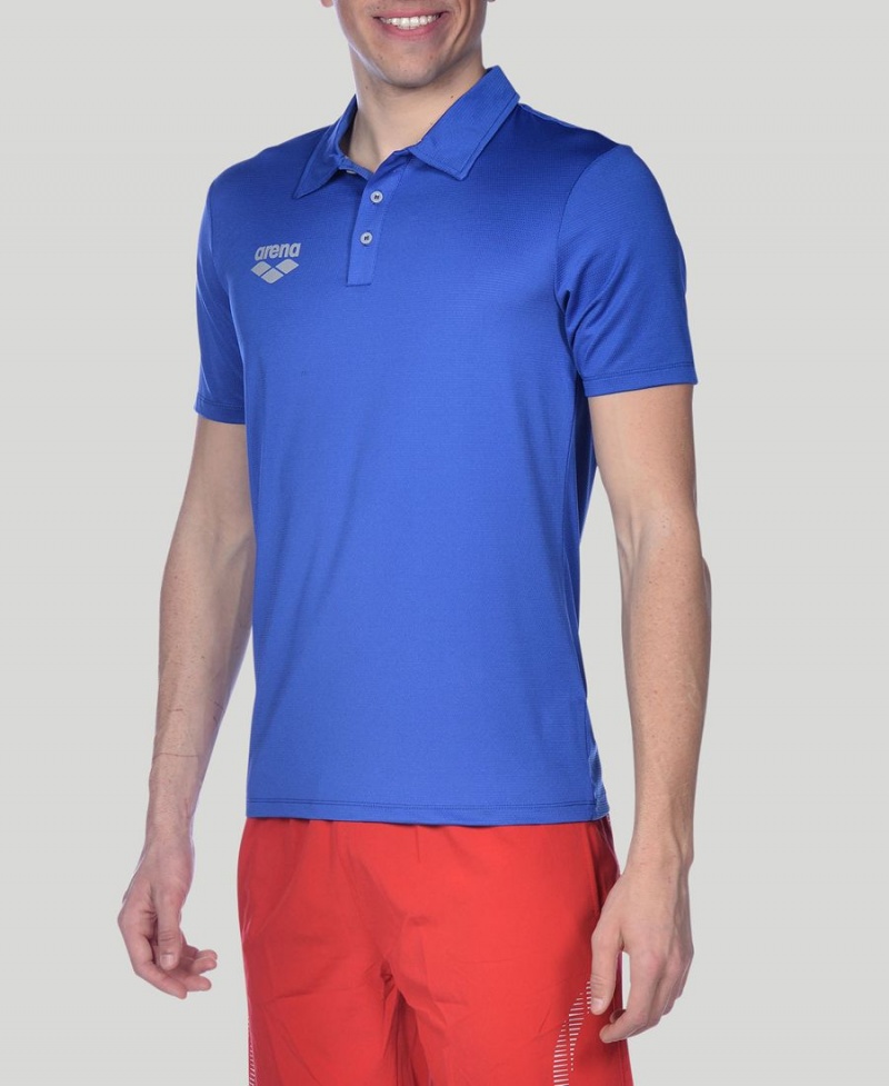 Arena Team Line Tech Kurzes Sleeve Poloshirt Blau | UNQ69U-800