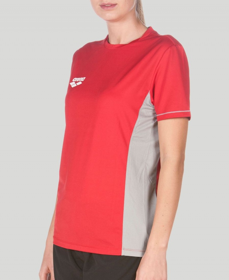 Arena Team Line Tech Kurzes Sleeve T-Shirt Rot | EWL82D-177