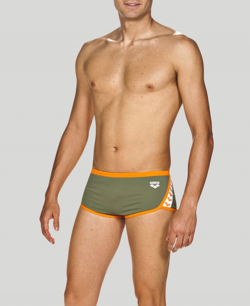 Arena Team Stripe Square Schwimmhose Grün Orange | WRW24T-333