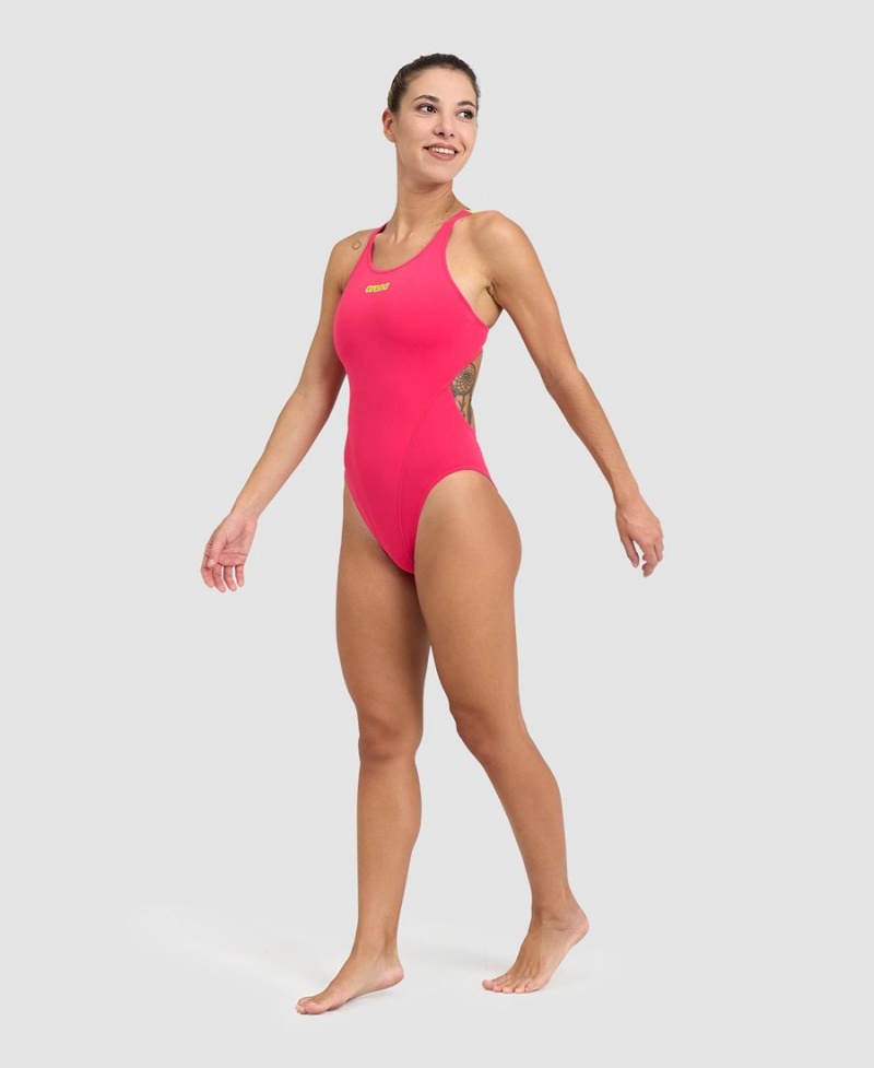 Arena Team Swim Tech Solid Badeanzug Rosa Grün | JQQ46F-409