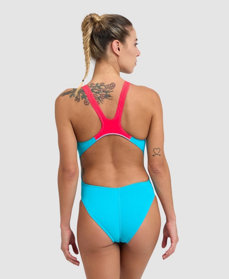 Arena Team Swim Tech Solid Badeanzug Türkis Rot | WSL02E-420