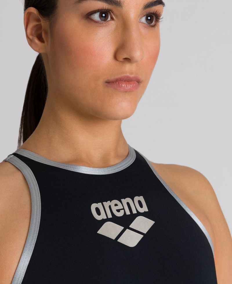 Arena The One Big Logo Badeanzug Schwarz Silber | HSX05G-139