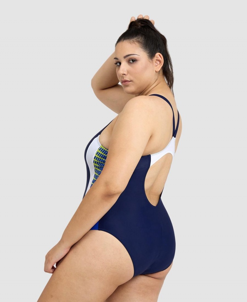 Arena Threefold V Back Plus Badeanzug Navy Blau | QOH57O-286