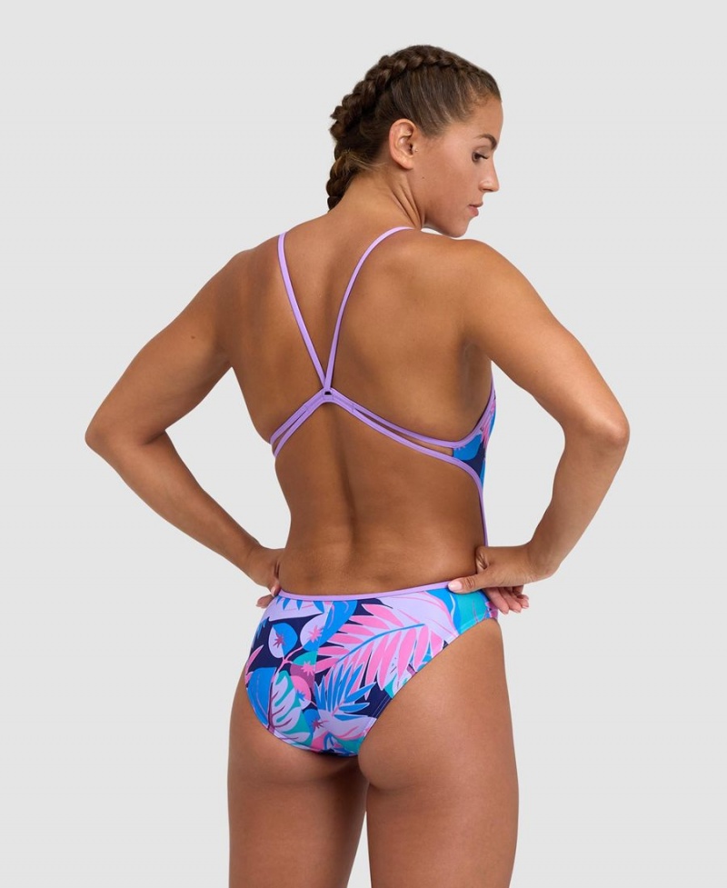 Arena Tropic Spitze Back Badeanzug Lila Navy Mehrfarbig | BIX93Z-174