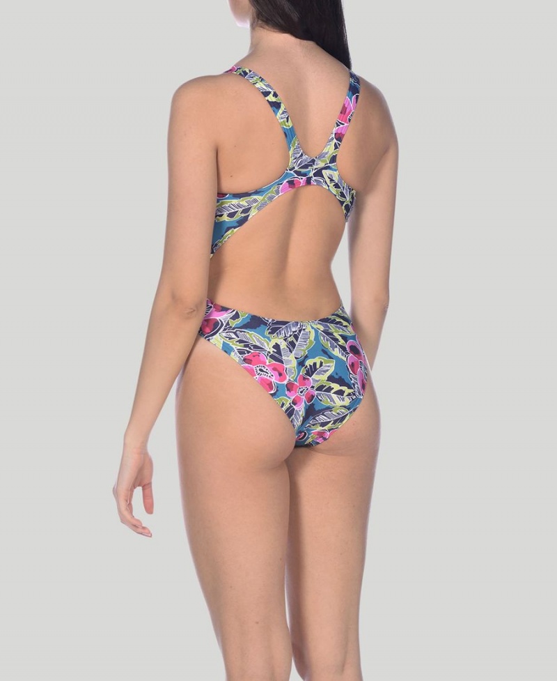 Arena Tropical Sketch Swim Tech Badeanzug Grün Mehrfarbig | BGU48K-231