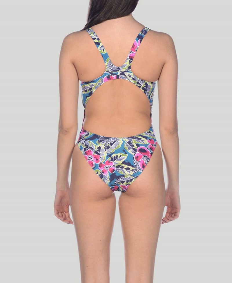 Arena Tropical Sketch Swim Tech Badeanzug Grün Mehrfarbig | BGU48K-231