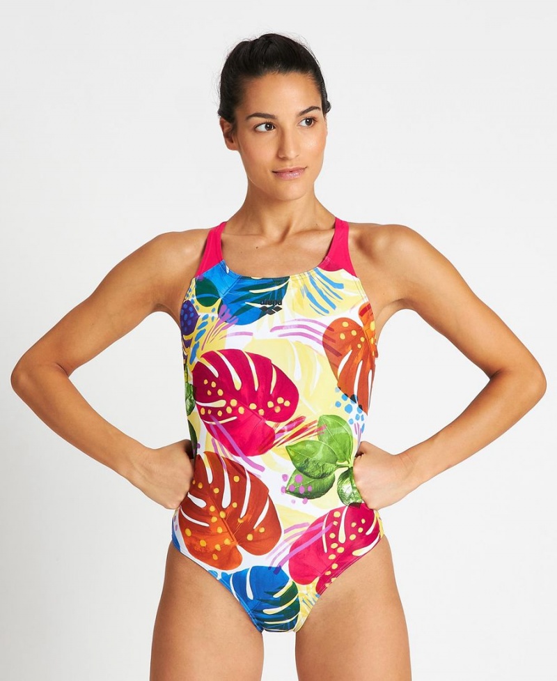 Arena Tropics Swim Pro Back Badeanzug Rosa Mehrfarbig | UVM88Z-601