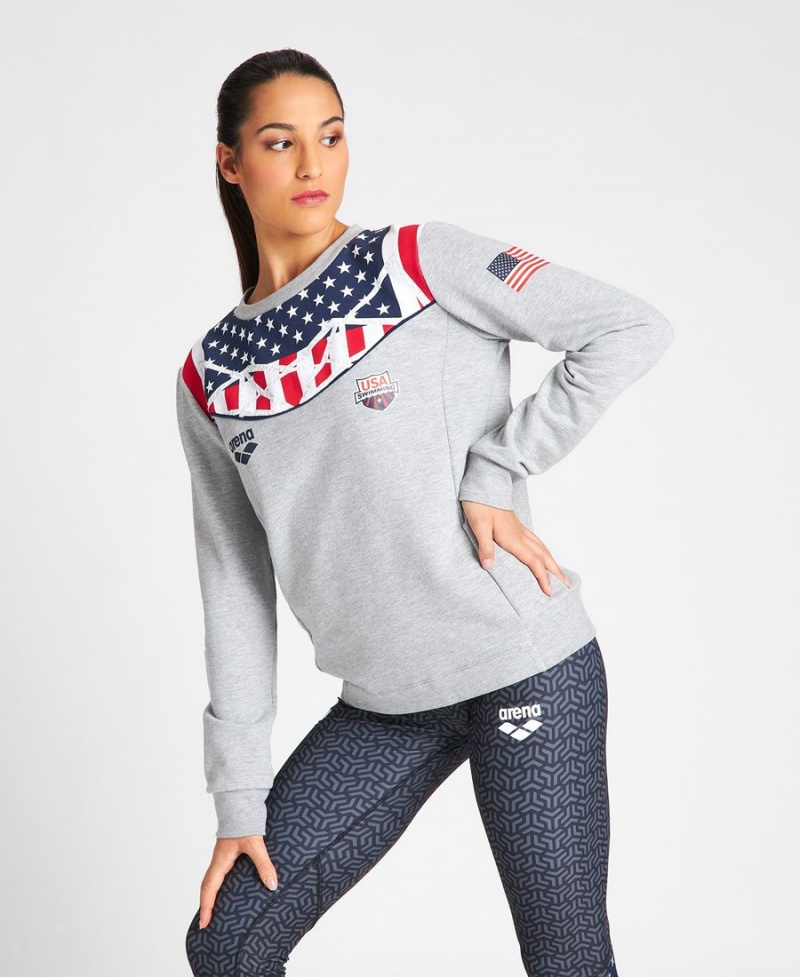 Arena USA Swimming Team Crewneck Sweatshirt Grau | GKH14Z-460