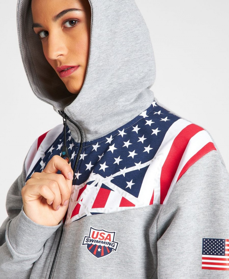 Arena USA Swimming Team Kit Mit Kapuze Zip Jacke Grau | YPX54X-430