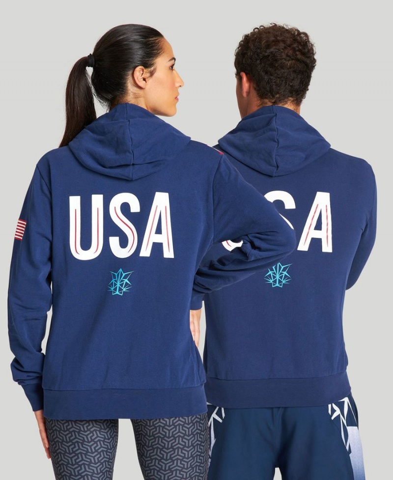 Arena USA Swimming Team Kit Mit Kapuze Zip Jacke Navy | ZDA60H-530