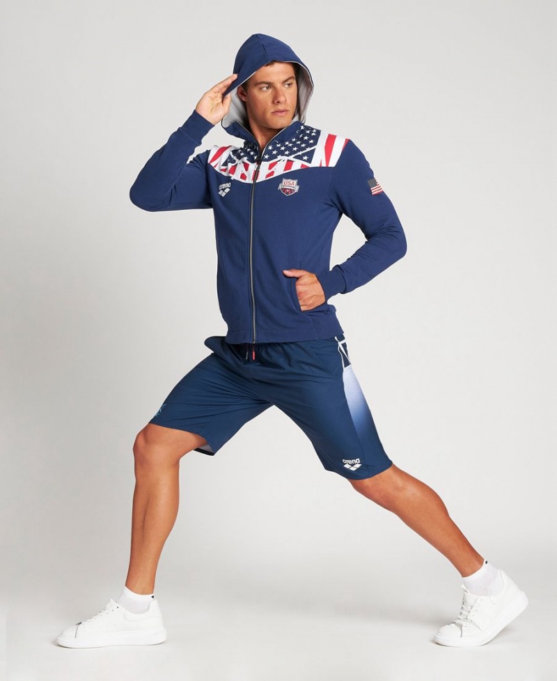 Arena USA Swimming Team Kit Mit Kapuze Zip Jacke Navy | ZDA60H-530