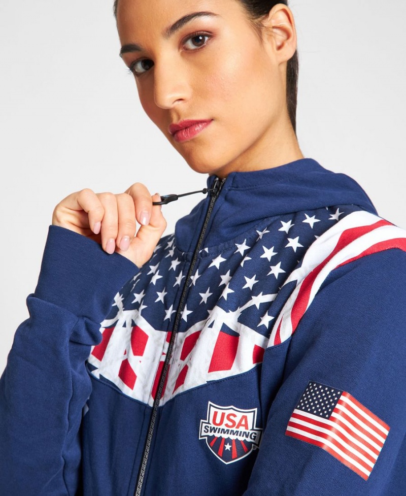 Arena USA Swimming Team Kit Mit Kapuze Zip Jacke Navy | ZDA60H-530