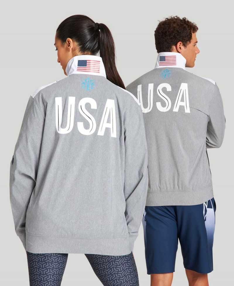 Arena USA Swimming Team Kit OG Demin Warm Up Jacke Grau Weiß | VDW04X-503