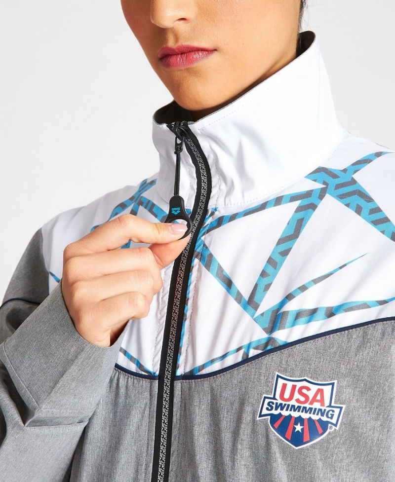 Arena USA Swimming Team Kit OG Demin Warm Up Jacke Grau Weiß | VDW04X-503