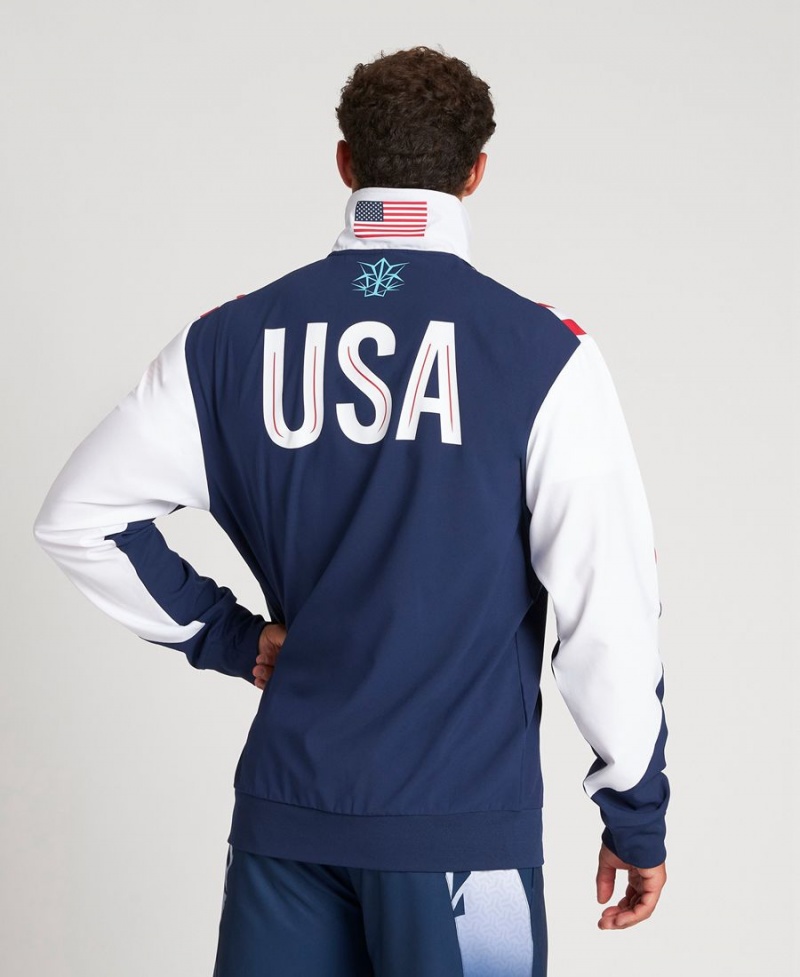 Arena USA Swimming Team Kit Warm Up Jacke Navy Weiß | WWR77L-469