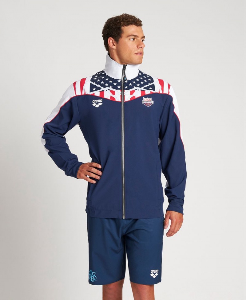 Arena USA Swimming Team Kit Warm Up Jacke Navy Weiß | WWR77L-469