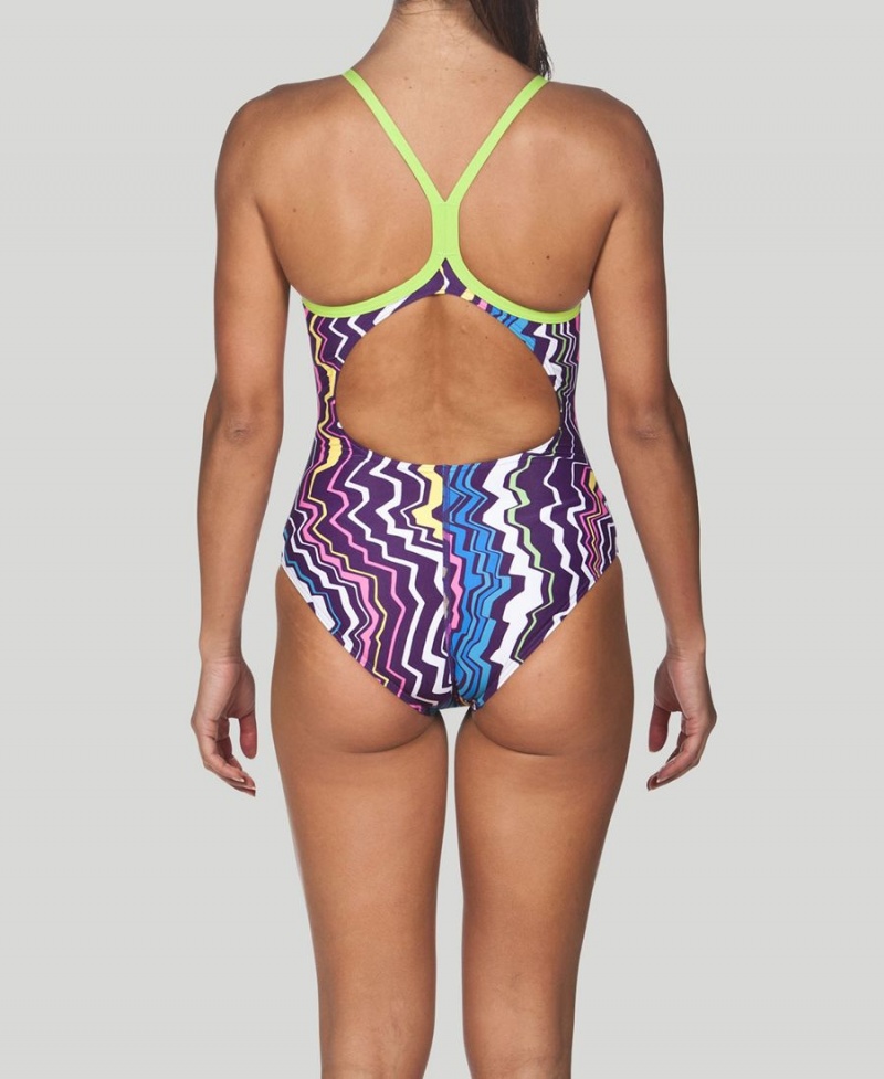 Arena Zig Zag Light Drop Back Badeanzug Lila Grün | QFL65Q-806