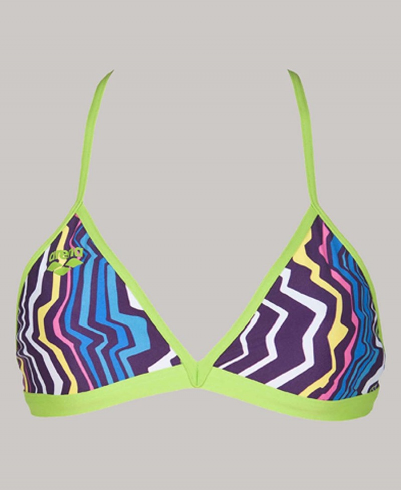 Arena Zig Zag Tie Back Bikinioberteil Lila Grün | ISH79Q-408